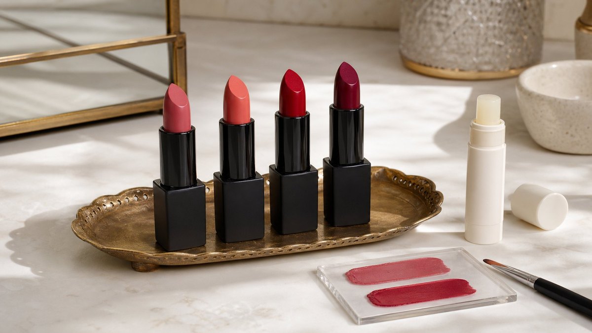 Rouge à lèvres dans un étui élégant avec plusieurs nuances de couleur.
